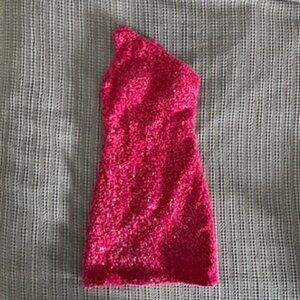 Pink sequin one-shoulder dress